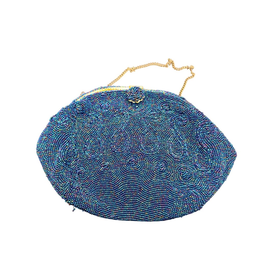Vtg 50s Iridescent Beaded Evening Bag Purse Clutch Belgium Julius Garfinckel KC